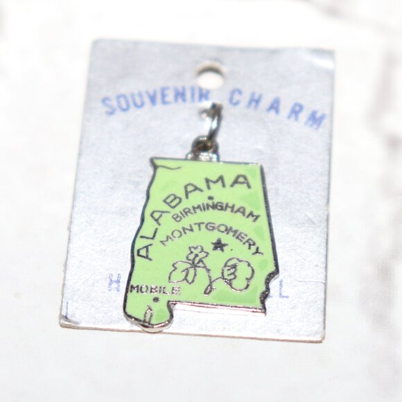Vintage NWT Alabama Charm | Silver-Tone & Green | 7/8" | State Souvenir - Picture 1 of 4